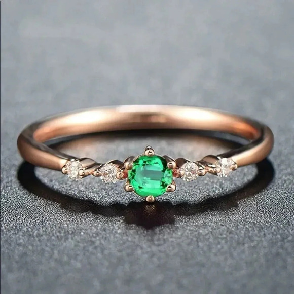 NEW! 18K Rose Gold Plated Emerald & Diamond Cluster Engagement Ring - Picture 2 of 6